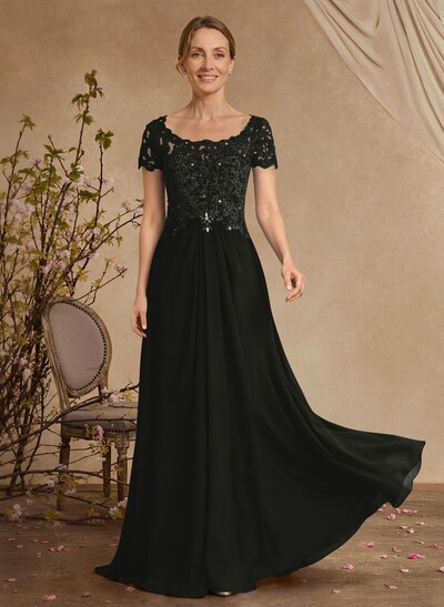 Lace Beading Empire Chiffon Short Sleeves Mother Of The Bride Dresses