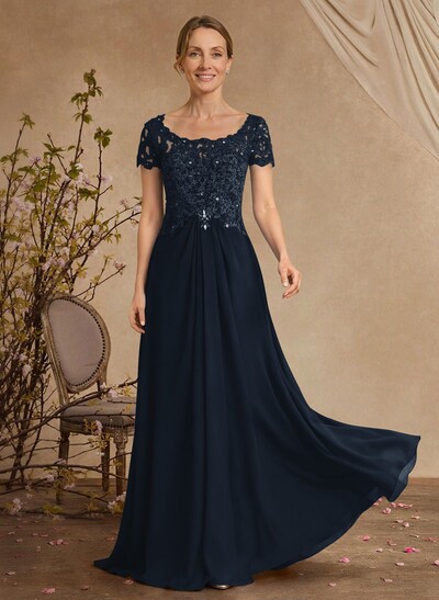 Lace Beading Empire Chiffon Short Sleeves Mother Of The Bride Dresses