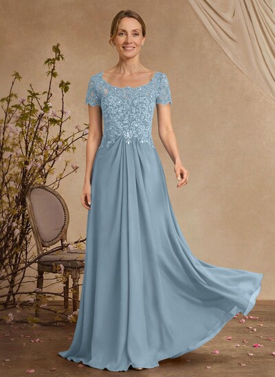 Lace Beading Empire Chiffon Short Sleeves Mother Of The Bride Dresses