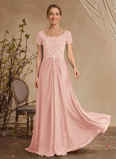 Lace Beading Empire Chiffon Short Sleeves Mother Of The Bride Dresses