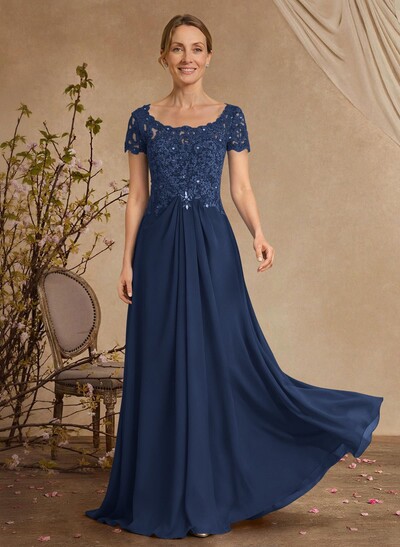 Lace Beading Empire Chiffon Short Sleeves Mother Of The Bride Dresses