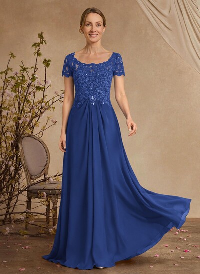 Lace Beading Empire Chiffon Short Sleeves Mother Of The Bride Dresses