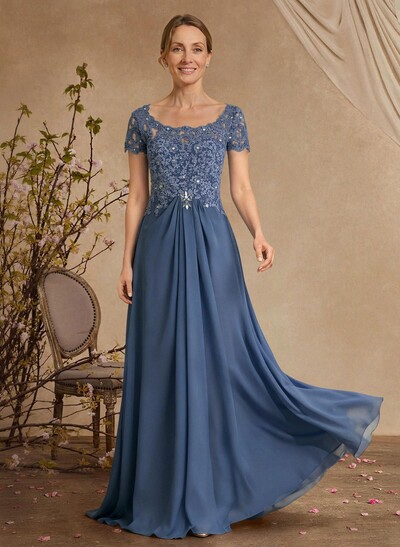 Lace Beading Empire Chiffon Short Sleeves Mother Of The Bride Dresses