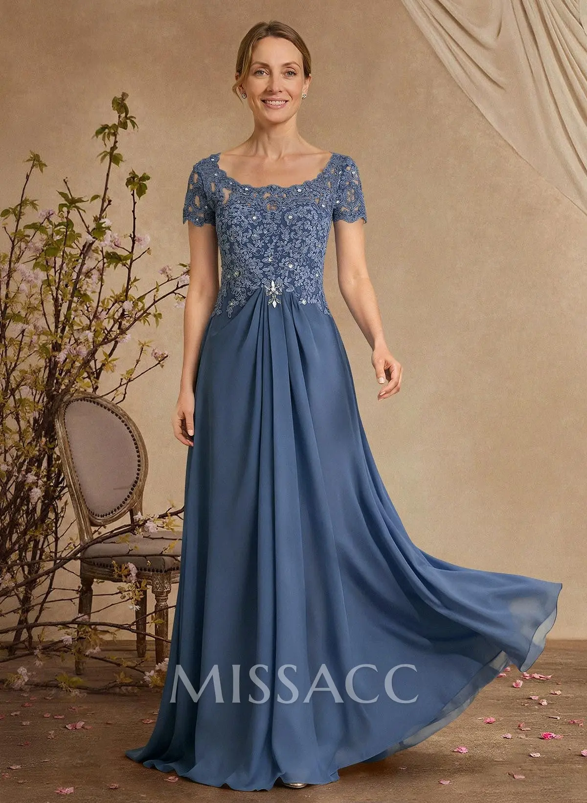 Lace Beading Empire Chiffon Short Sleeves Mother Of The Bride Dresses #SMBD11563