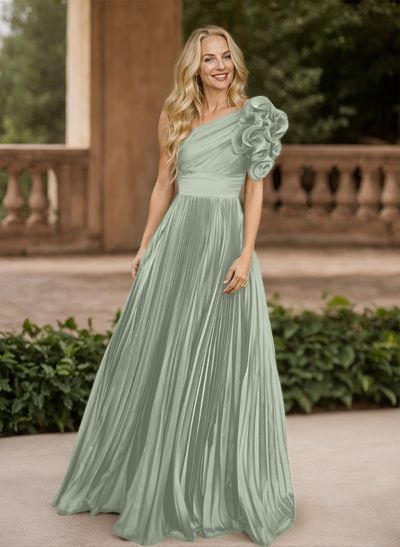 A-Line One-Shoulder Sleeveless Floor-Length Mother Of The Bride Dresses With Ruffle