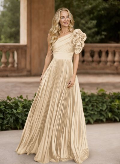 A-Line One-Shoulder Sleeveless Floor-Length Mother Of The Bride Dresses With Ruffle