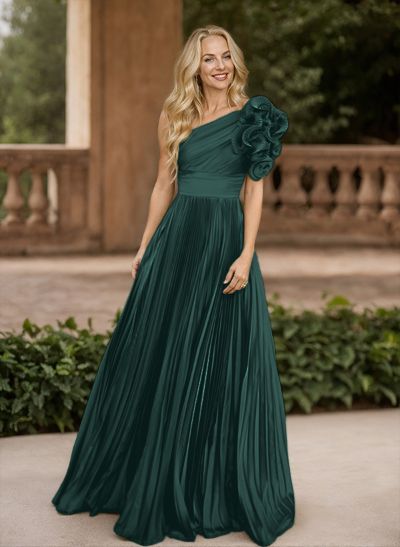 A-Line One-Shoulder Sleeveless Floor-Length Mother Of The Bride Dresses With Ruffle