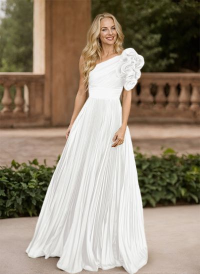 A-Line One-Shoulder Sleeveless Floor-Length Mother Of The Bride Dresses With Ruffle