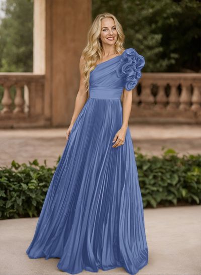 A-Line One-Shoulder Sleeveless Floor-Length Mother Of The Bride Dresses With Ruffle