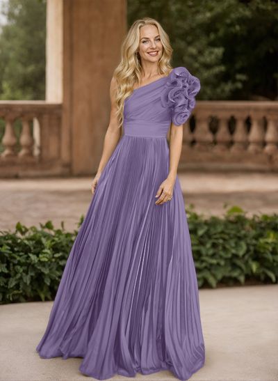 A-Line One-Shoulder Sleeveless Floor-Length Mother Of The Bride Dresses With Ruffle