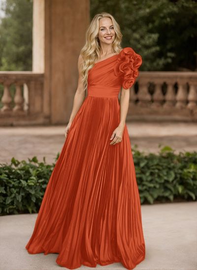 A-Line One-Shoulder Sleeveless Floor-Length Mother Of The Bride Dresses With Ruffle