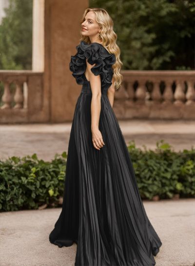 A-Line One-Shoulder Sleeveless Floor-Length Mother Of The Bride Dresses With Ruffle