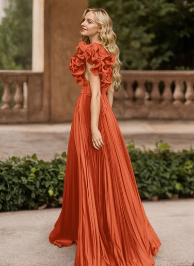 A-Line One-Shoulder Sleeveless Floor-Length Mother Of The Bride Dresses With Ruffle