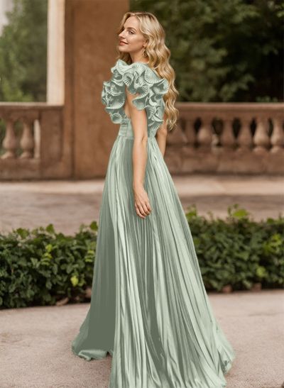 A-Line One-Shoulder Sleeveless Floor-Length Mother Of The Bride Dresses With Ruffle