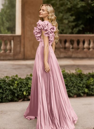 A-Line One-Shoulder Sleeveless Floor-Length Mother Of The Bride Dresses With Ruffle