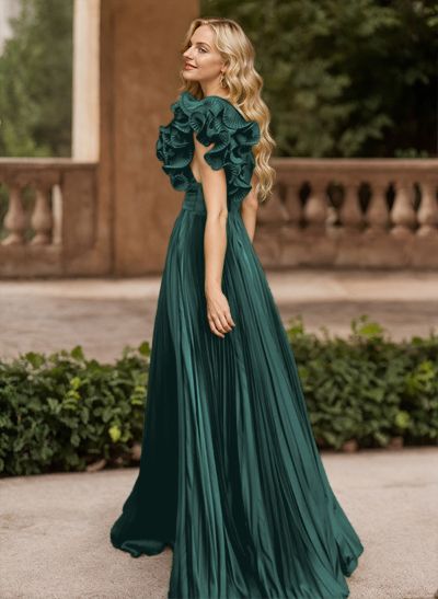 A-Line One-Shoulder Sleeveless Floor-Length Mother Of The Bride Dresses With Ruffle