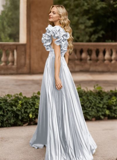 A-Line One-Shoulder Sleeveless Floor-Length Mother Of The Bride Dresses With Ruffle