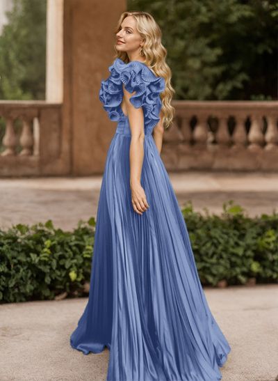 A-Line One-Shoulder Sleeveless Floor-Length Mother Of The Bride Dresses With Ruffle