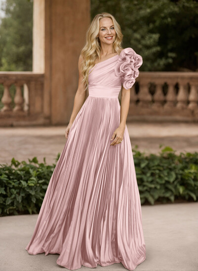 A-Line One-Shoulder Sleeveless Floor-Length Mother Of The Bride Dresses With Ruffle