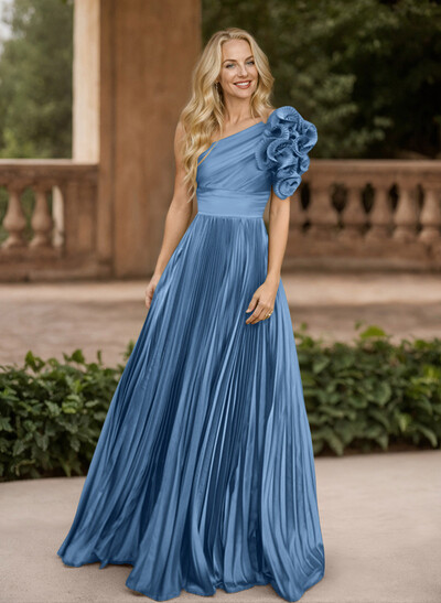 A-Line One-Shoulder Sleeveless Floor-Length Mother Of The Bride Dresses With Ruffle