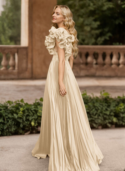 A-Line One-Shoulder Sleeveless Floor-Length Mother Of The Bride Dresses With Ruffle