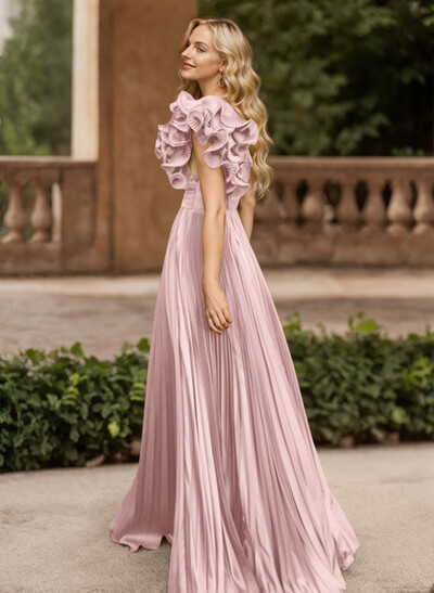 A-Line One-Shoulder Sleeveless Floor-Length Mother Of The Bride Dresses With Ruffle