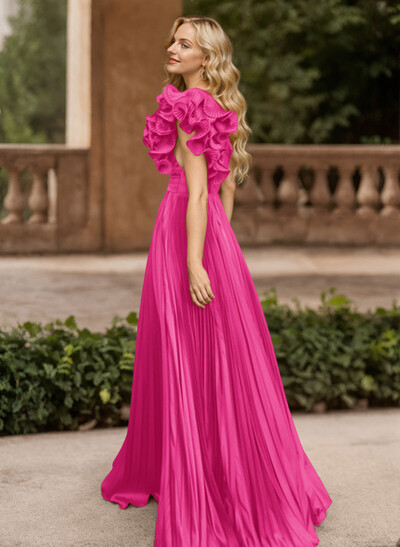 A-Line One-Shoulder Sleeveless Floor-Length Mother Of The Bride Dresses With Ruffle