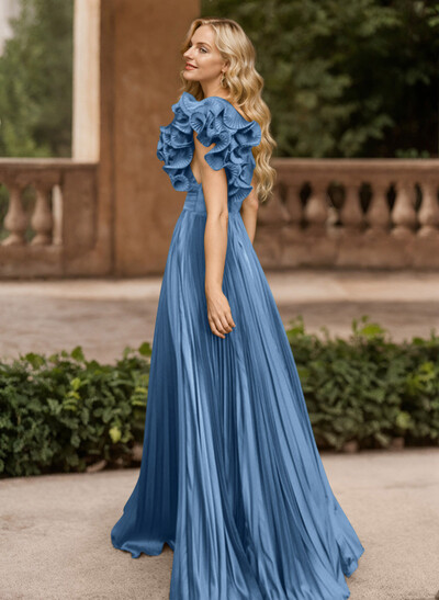A-Line One-Shoulder Sleeveless Floor-Length Mother Of The Bride Dresses With Ruffle