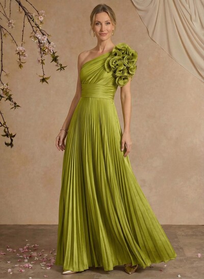A-Line One-Shoulder Sleeveless Floor-Length Mother Of The Bride Dresses With Ruffle