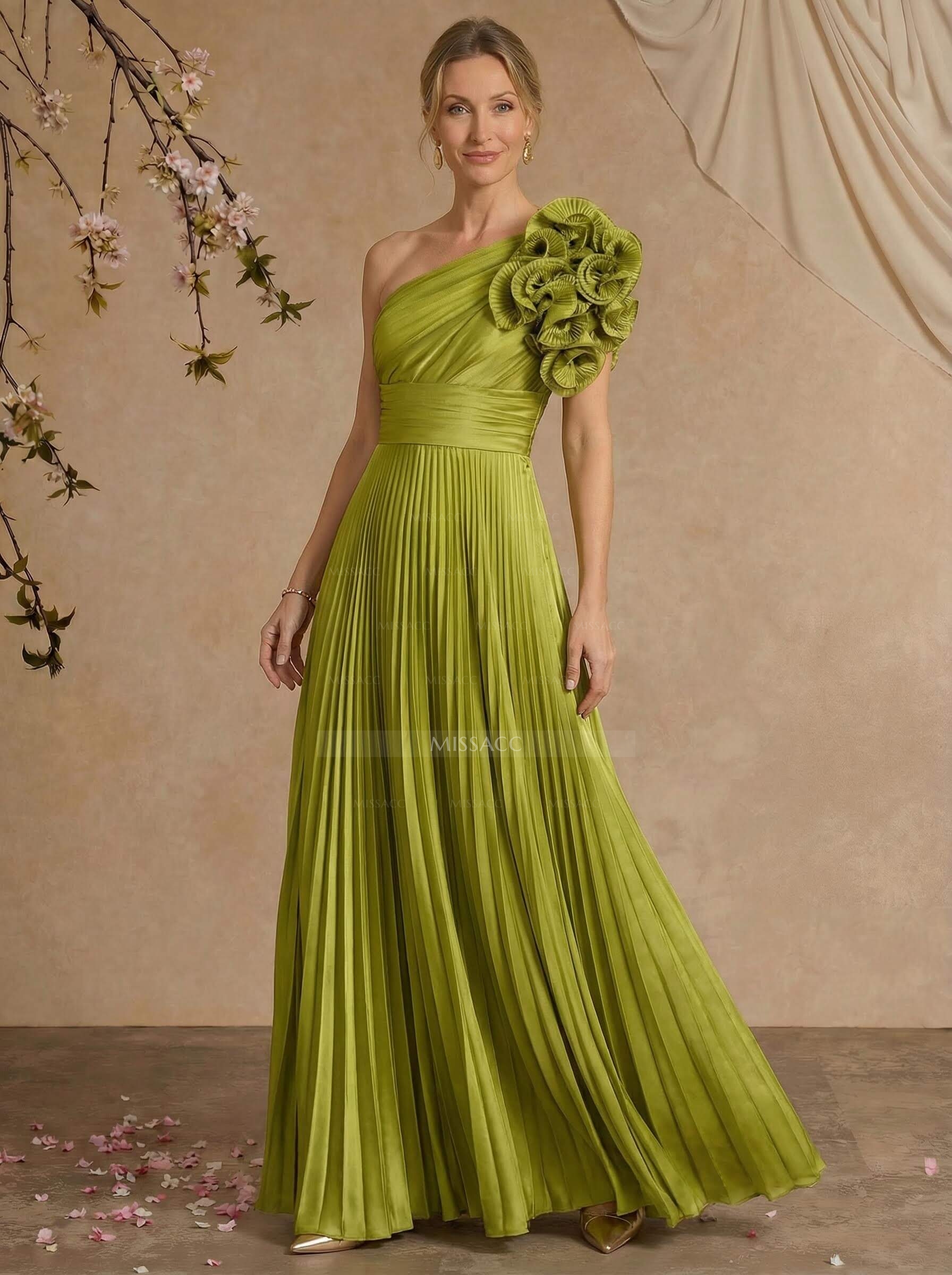 A-Line One-Shoulder Sleeveless Floor-Length Mother Of The Bride Dresses With Ruffle