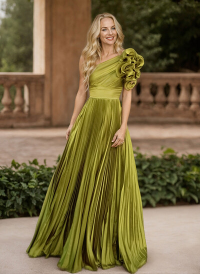 A-Line One-Shoulder Sleeveless Floor-Length Mother Of The Bride Dresses With Ruffle