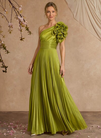 A-Line One-Shoulder Sleeveless Floor-Length Mother Of The Bride Dresses With Ruffle