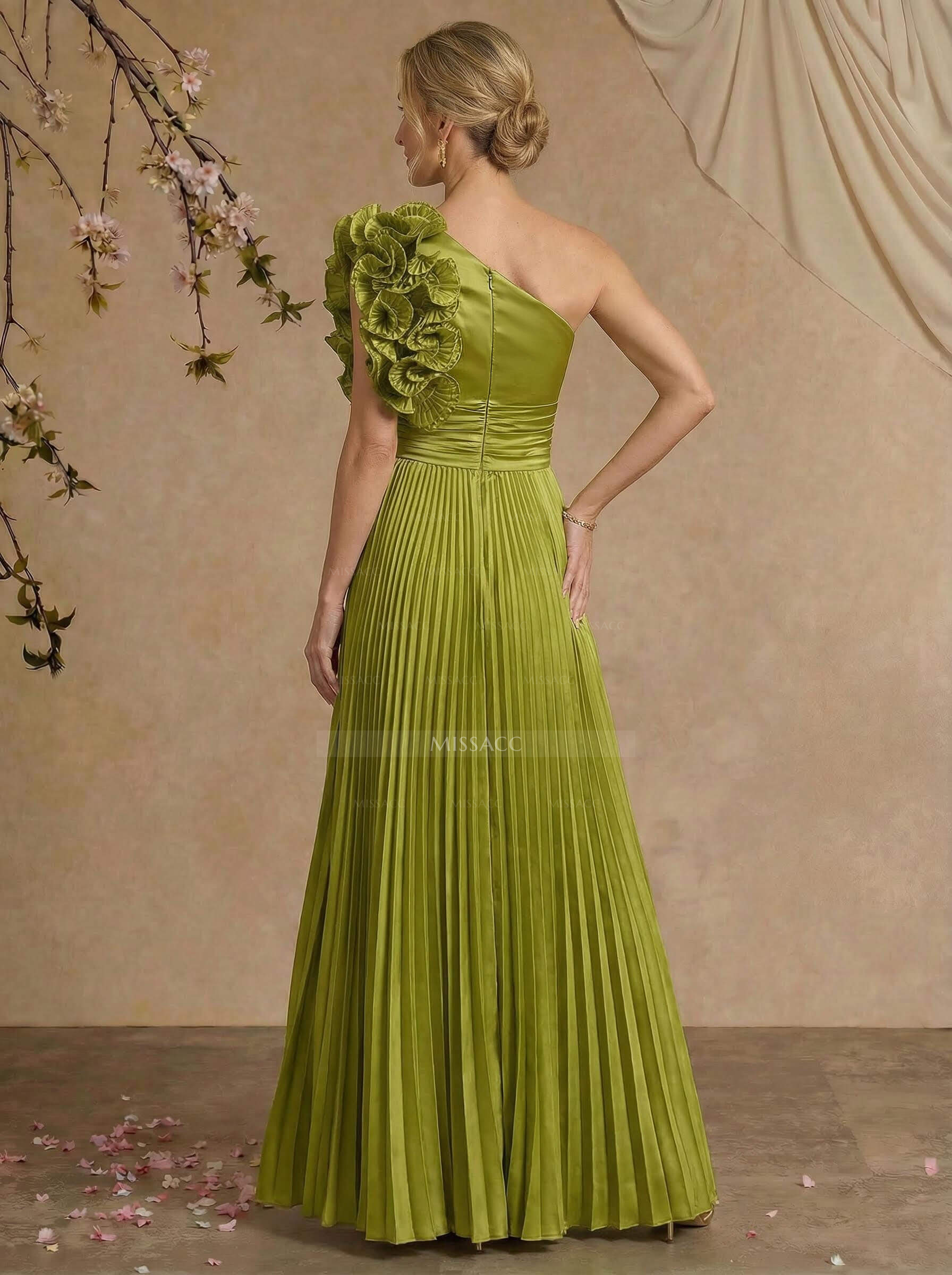 A-Line One-Shoulder Sleeveless Floor-Length Mother Of The Bride Dresses With Ruffle