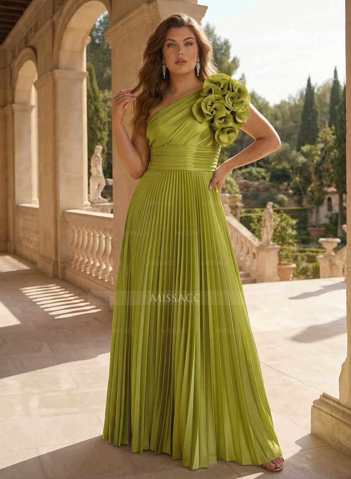 A-Line One-Shoulder Sleeveless Floor-Length Mother Of The Bride Dresses With Ruffle