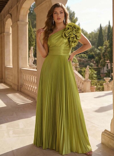 A-Line One-Shoulder Sleeveless Floor-Length Mother Of The Bride Dresses With Ruffle