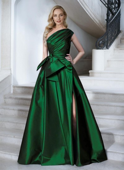 A-Line One-Shoulder Sleeveless Satin Mother Of The Bride Dresses With High Split