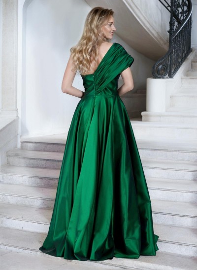 A-Line One-Shoulder Sleeveless Satin Mother Of The Bride Dresses With High Split