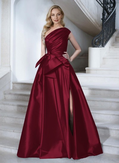 A-Line One-Shoulder Sleeveless Satin Mother Of The Bride Dresses With High Split