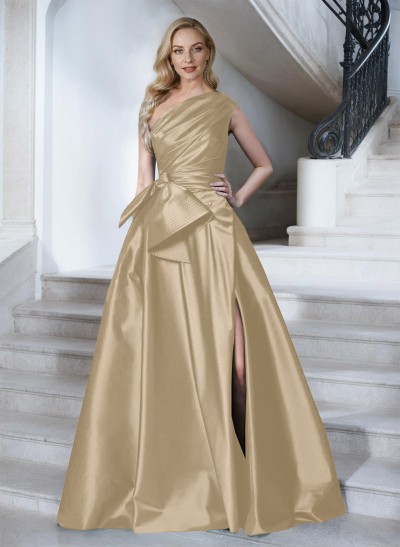 A-Line One-Shoulder Sleeveless Satin Mother Of The Bride Dresses With High Split