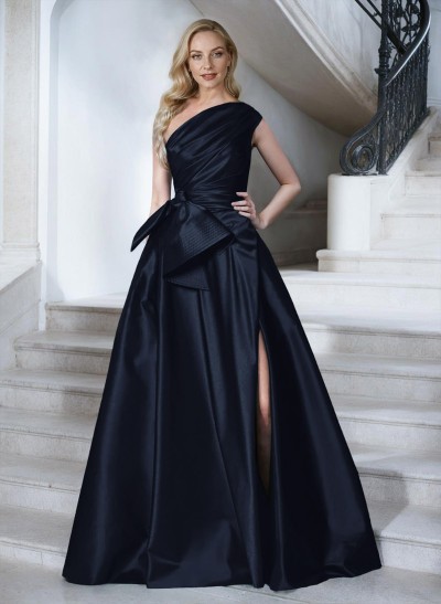 A-Line One-Shoulder Sleeveless Satin Mother Of The Bride Dresses With High Split