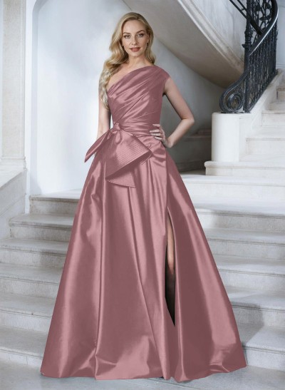 A-Line One-Shoulder Sleeveless Satin Mother Of The Bride Dresses With High Split