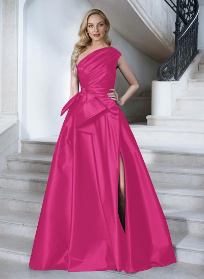 A-Line One-Shoulder Sleeveless Satin Mother Of The Bride Dresses With High Split