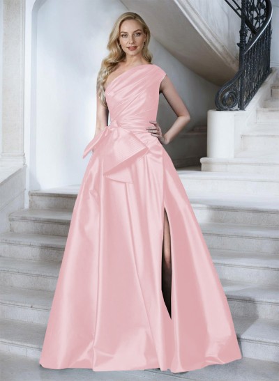 A-Line One-Shoulder Sleeveless Satin Mother Of The Bride Dresses With High Split
