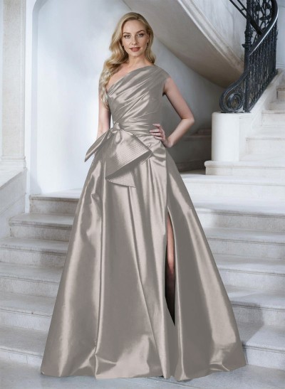 A-Line One-Shoulder Sleeveless Satin Mother Of The Bride Dresses With High Split