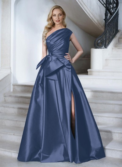 A-Line One-Shoulder Sleeveless Satin Mother Of The Bride Dresses With High Split