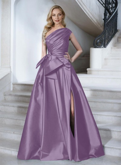 A-Line One-Shoulder Sleeveless Satin Mother Of The Bride Dresses With High Split