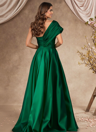 A-Line One-Shoulder Sleeveless Satin Mother Of The Bride Dresses With High Split