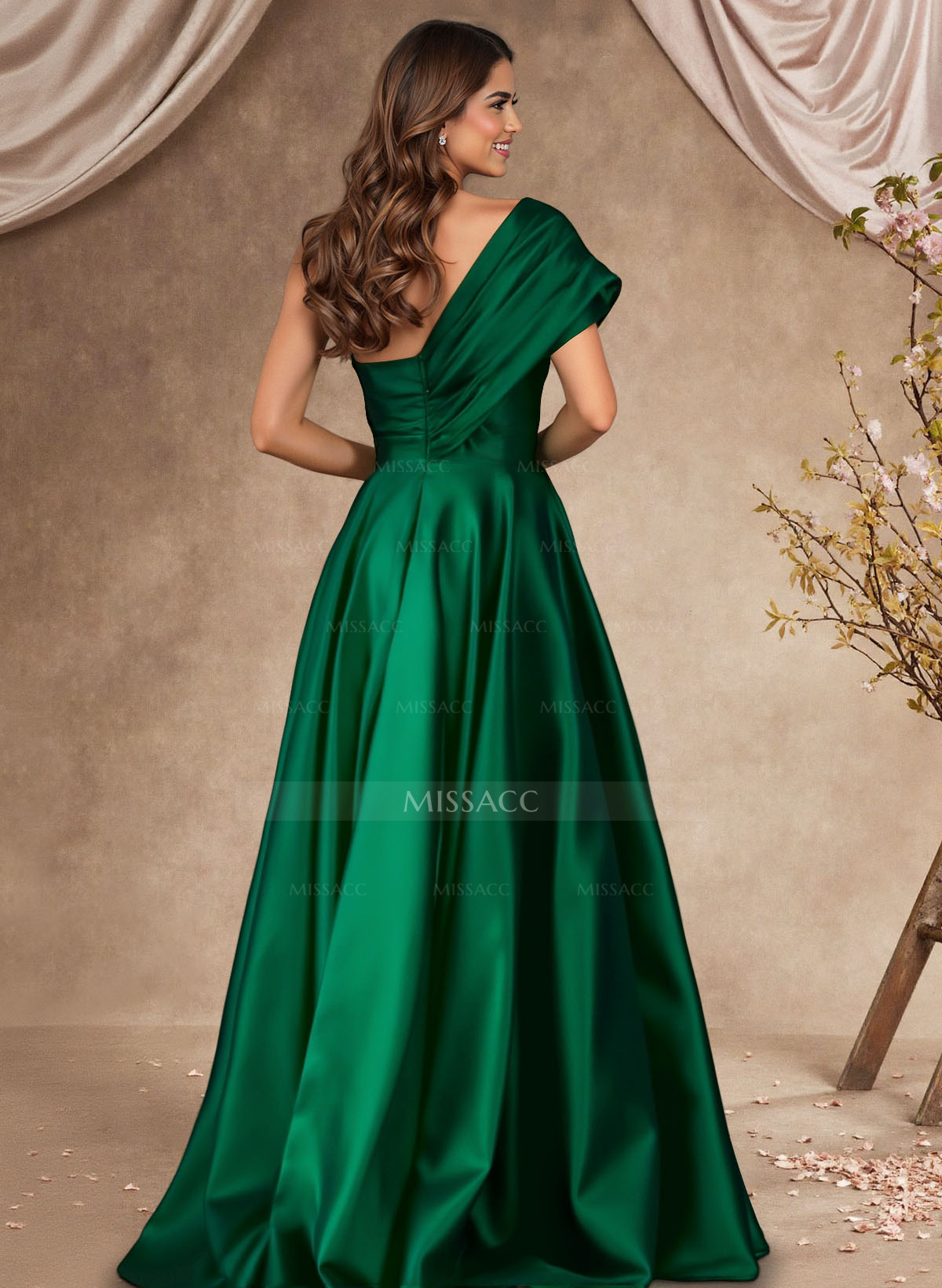 A-Line One-Shoulder Sleeveless Satin Mother Of The Bride Dresses With High Split