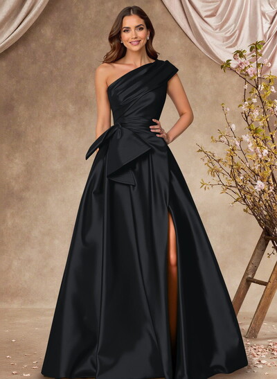 A-Line One-Shoulder Sleeveless Satin Mother Of The Bride Dresses With High Split