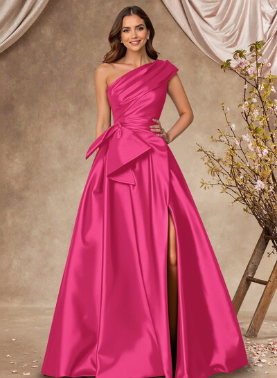 A-Line One-Shoulder Sleeveless Satin Mother Of The Bride Dresses With High Split